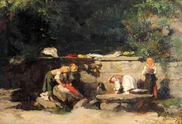 Lavanderas (The Washerwomen) Oil Painting by Francisco Pradilla y Ortiz