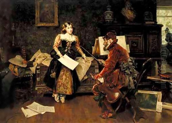 La Leccion De Musica (The Music Lesson) Oil Painting by Jose Miralles Darmanin