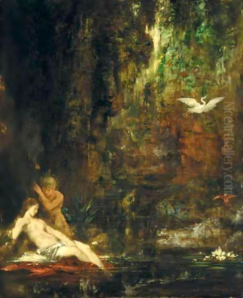 La Source Surprise Par Un Satyre Oil Painting by Gustave Moreau