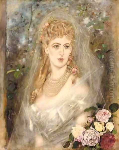 Bildnis Der Furstin Maria Magda Kuefstein,geb. Krueger (Portrait Of Countess Maria Magda Kuefstein, Nee Krueger) Oil Painting by Anton Romako