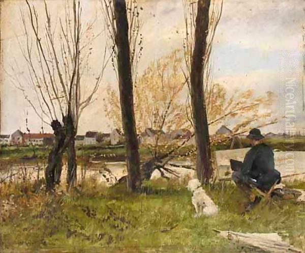 Peintre Au Bord D'Une Riviere Oil Painting by Norbert Goeneutte