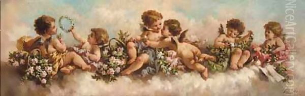 Putti Disporting In The Clouds Oil Painting by Charles Augustus Henry Lutyens