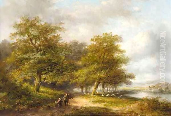 Travellers In A Summer Landscape 2 Oil Painting by Jan Evert Morel