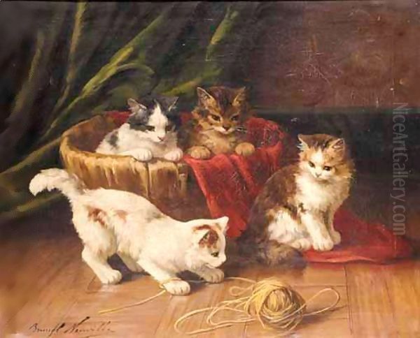 Kittens Playing Oil Painting by Alphonse de Neuville