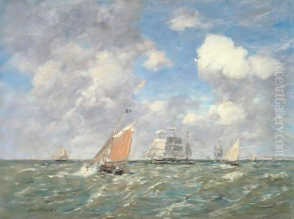 Bateaux De Peche Oil Painting by Eugene Boudin