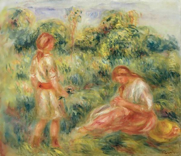 Deux Jeunes Femmes Dans Un Paysage Oil Painting by Pierre Auguste Renoir