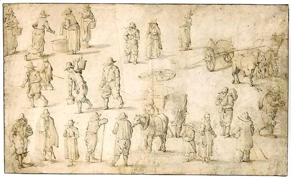 Sheet Of Studies Of Peasants, Horses And Carts Oil Painting by Pieter Gijsels