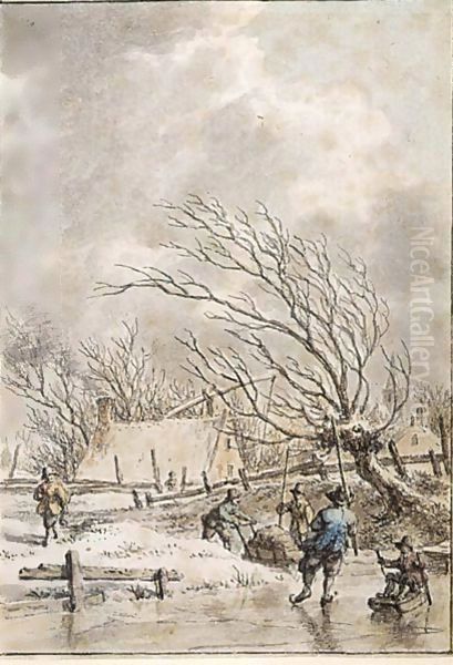 Winter Landscape With Skaters Oil Painting by Jacob Cats