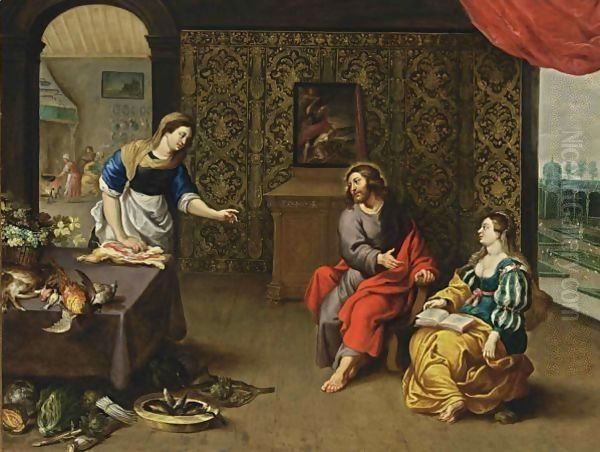 Christ In The House Of Martha And Mary Oil Painting by Erasmus II Quellin (Quellinus)