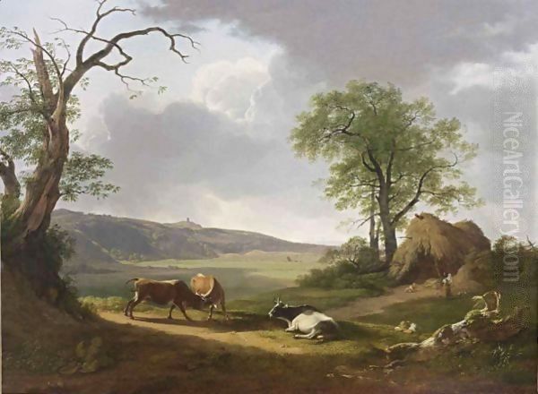 A View Of The Valley Of Ariccia, With Cows In The Foreground Oil Painting by Hendrik Voogd