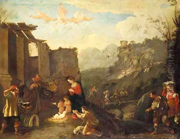 The Adoration Of The Shepherds Oil Painting by Domenico (Micco Spadaro) Gargiulo