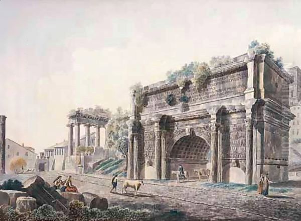 Rome, A View Of The Forum, With The Arch Of Septimus Severus Oil Painting by Franz Kaisermann