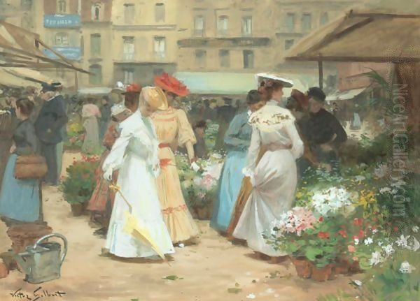 The Flower Market Oil Painting by Victor-Gabriel Gilbert