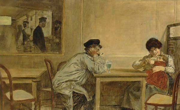 Le Verre D'Absinthe Oil Painting by Jean-Francois Raffaelli