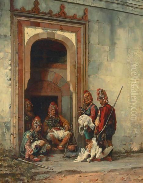 Bashi Bazouks In A Doorway Oil Painting by Stanislaus von Chlebowski