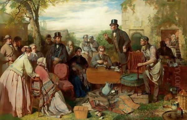 The Sale Of The Captains Goods An Auction In The Grounds Of A Country House Oil Painting by John Ritchie