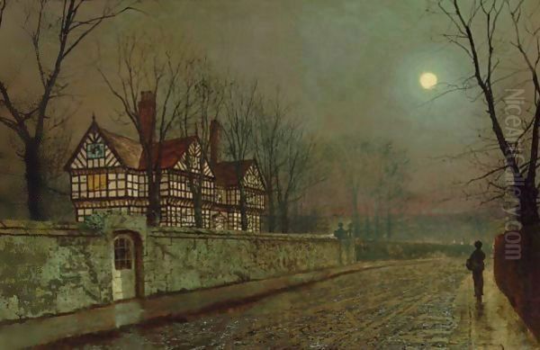 A Cheshire Road By Moonlight Oil Painting by John Atkinson Grimshaw