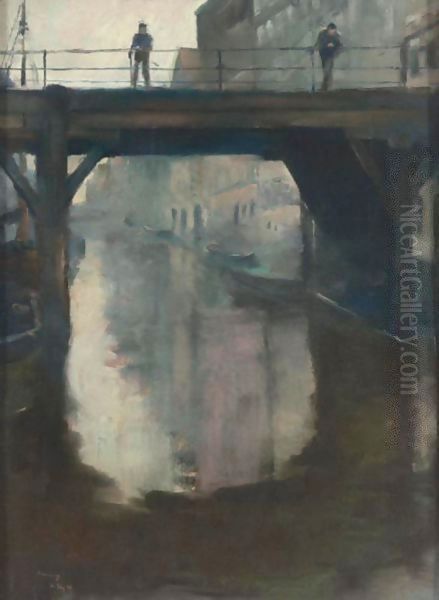 View Of Figures On A Bridge Oil Painting by Lesser Ury