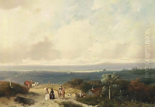 Elegant Figures In The Landscape Of Montferlant, Gelderland by Johannes Franciscus Hoppenbrouwers