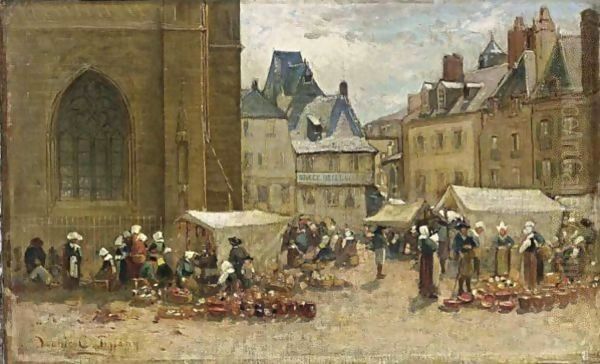 Market Day In A Town In Brittany Oil Painting by Louis Comfort Tiffany