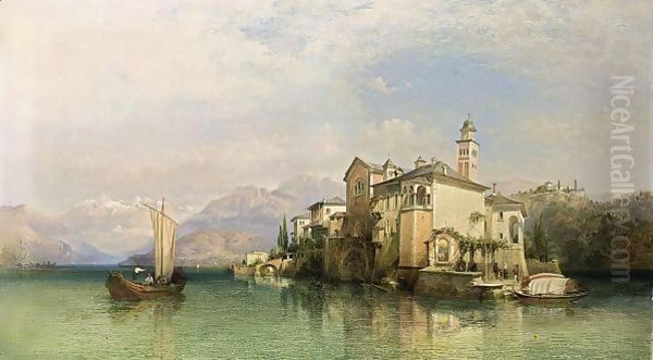 A View Of An Italian Lake Oil Painting by George Edwards Hering