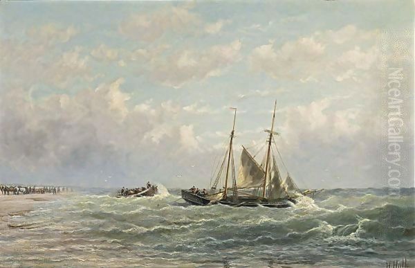 Shipping Near The Coast Oil Painting by Hendrik Hulk