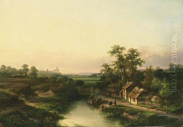 Figures In A Summer Landscape Oil Painting by Lodewijk Johannes Kleijn