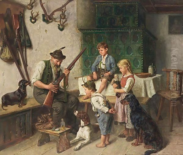 Watching The Hunter Oil Painting by Adolf Eberle