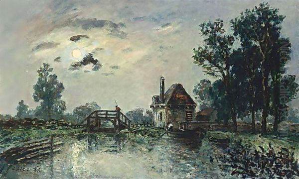 A'Moulin Au Clair De Lune A' Oil Painting by Josephine Fesser