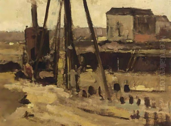 A Building Site Oil Painting by George Hendrik Breitner