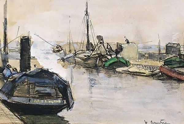 Moored Boats In Scheveningen Oil Painting by Floris Arntzenius