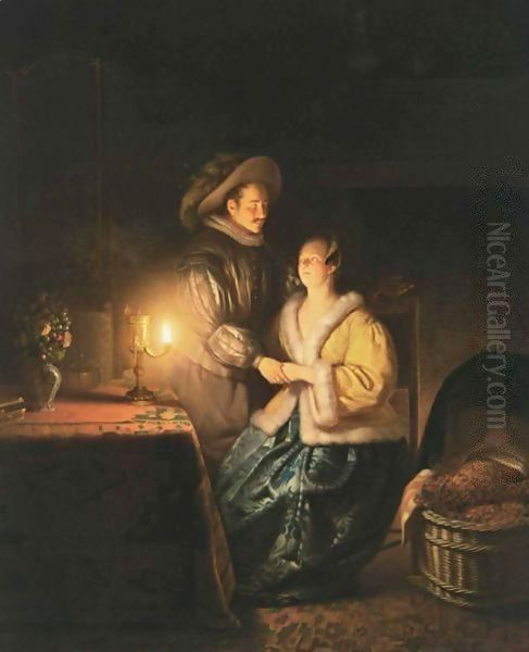 The Flirtation Oil Painting by Petrus van Schendel