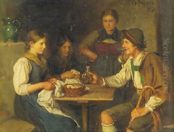 At The Pub Oil Painting by Franz Von Defregger