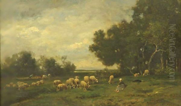 Relaxing Among The Flock Oil Painting by Charles Emile Jacque