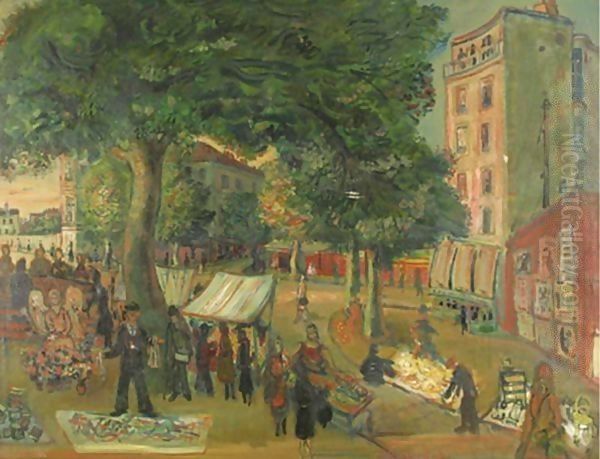 The Market, Place D'Alleray, Paris Oil Painting by Abraham Mintchine