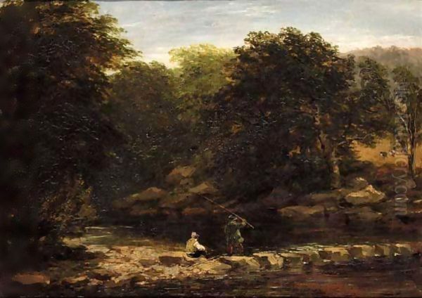 Stepping Stones Oil Painting by David Cox