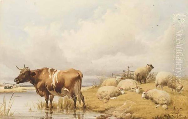 Cattle And Sheep Oil Painting by Thomas Sidney Cooper