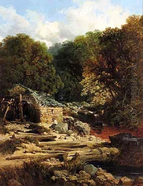 Fisherman By A Watermill Oil Painting by Edmund John Niemann, Snr.