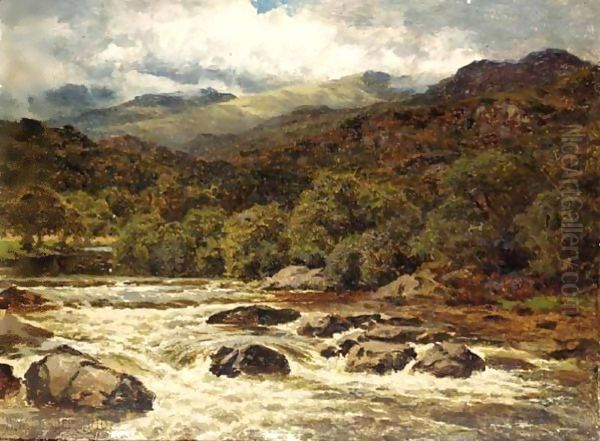 River Landscape Oil Painting by Benjamin Williams Leader