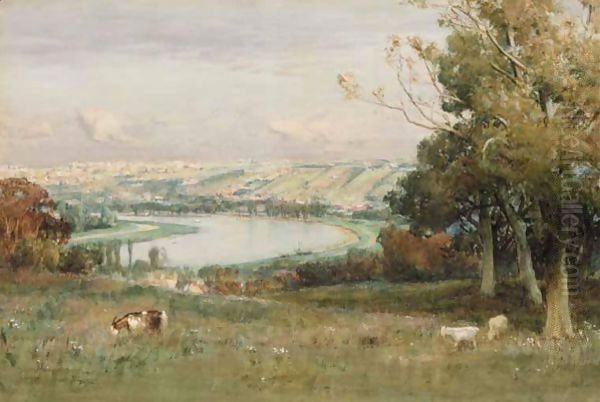 River Above Rouen Oil Painting by David Farquharson