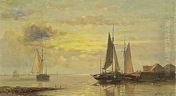 Shipping In Calm Waters Oil Painting by Abraham Hulk Snr