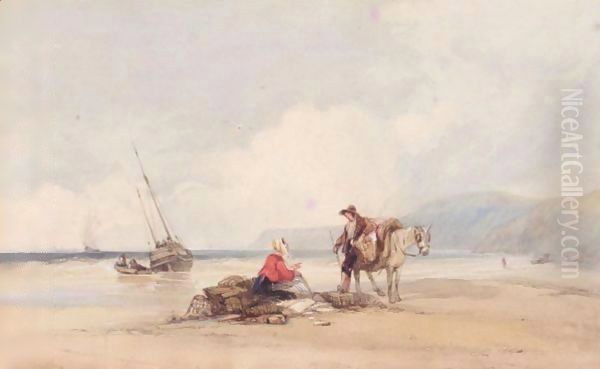 Conversation On The Beach Oil Painting by Charles Bentley