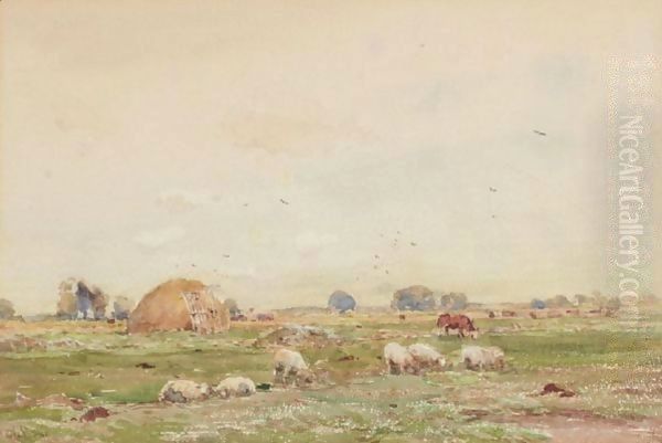 Landscape With Sheep Oil Painting by Claude Hayes