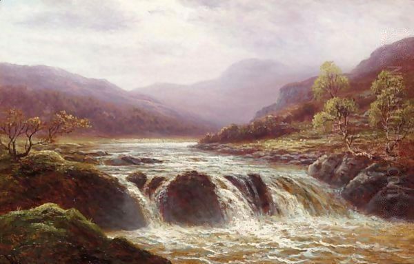 Falls On The Llugny, North Wales Oil Painting by William Mellor