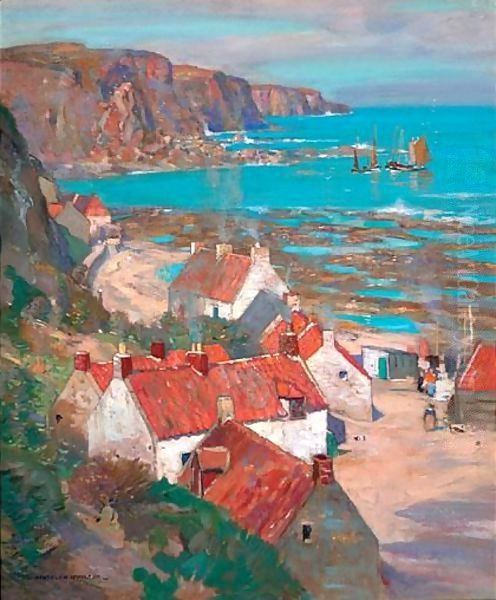 Scottish Fishing Village Oil Painting by James Whitelaw Hamilton