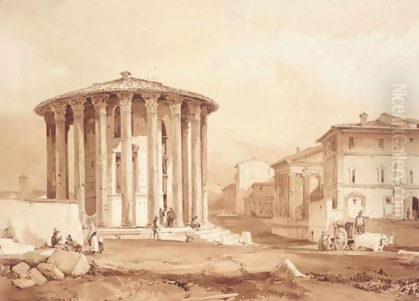 Tempio Di Vesta, Roma Oil Painting by Achille Vianelli