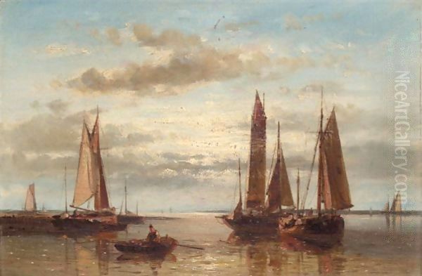 Shipping In A Calm Sea Oil Painting by Abraham Hulk Snr