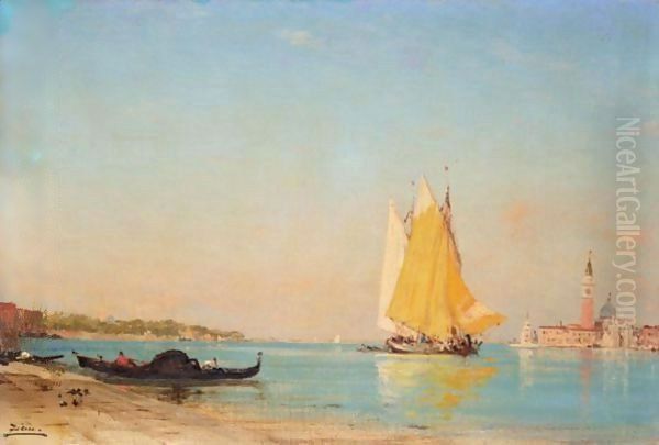 San Giorgio Maggiore From The Lido, Venice Oil Painting by Felix Ziem