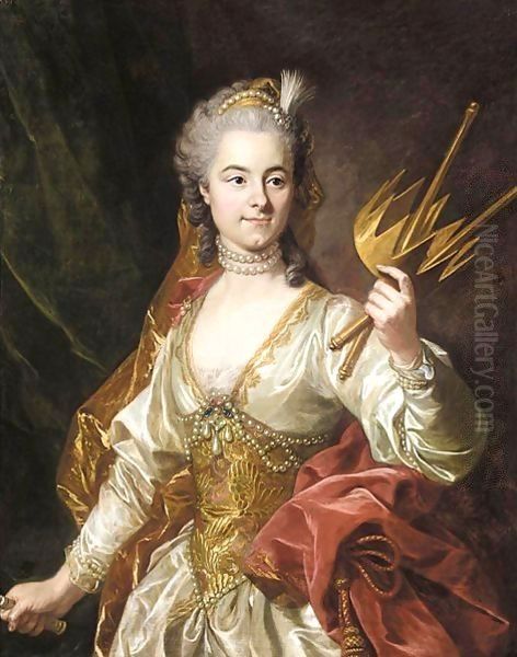 Portrait Of Mademoiselle Genevieve De Malboisiere (1746-66) As Melpomene, Muse Of Tragedy Oil Painting by Louis Michel van Loo