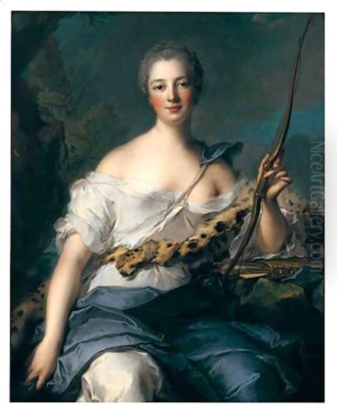 Portrait Of Madame De Pompadour In The Guise Of Diana Oil Painting by Jean-Marc Nattier